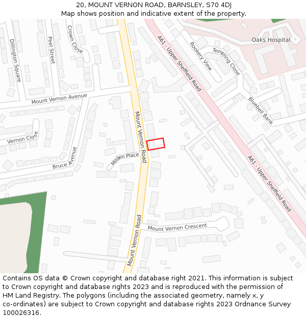 20, MOUNT VERNON ROAD, BARNSLEY, S70 4DJ: Location map and indicative extent of plot