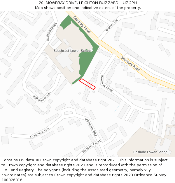 20, MOWBRAY DRIVE, LEIGHTON BUZZARD, LU7 2PH: Location map and indicative extent of plot