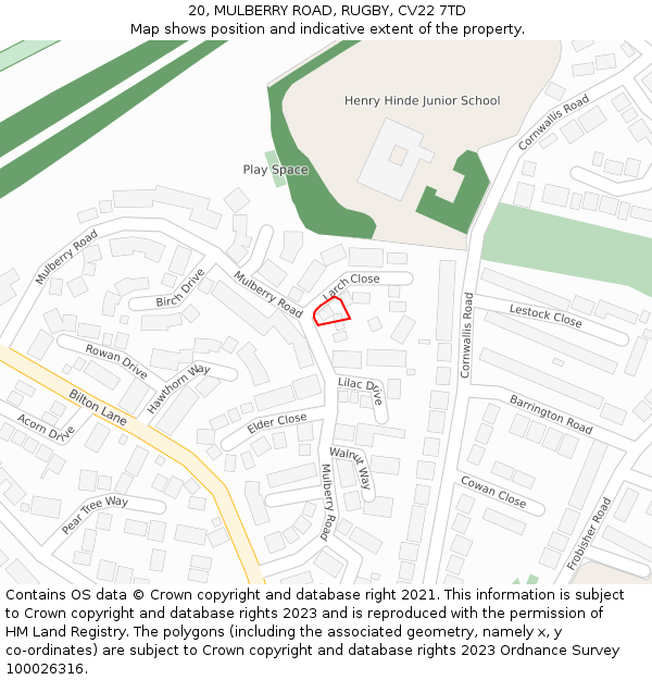 20, MULBERRY ROAD, RUGBY, CV22 7TD: Location map and indicative extent of plot