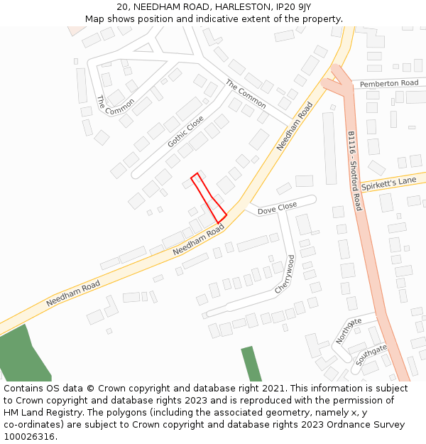 20, NEEDHAM ROAD, HARLESTON, IP20 9JY: Location map and indicative extent of plot