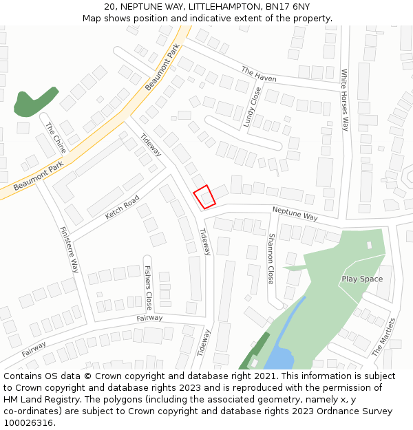 20, NEPTUNE WAY, LITTLEHAMPTON, BN17 6NY: Location map and indicative extent of plot