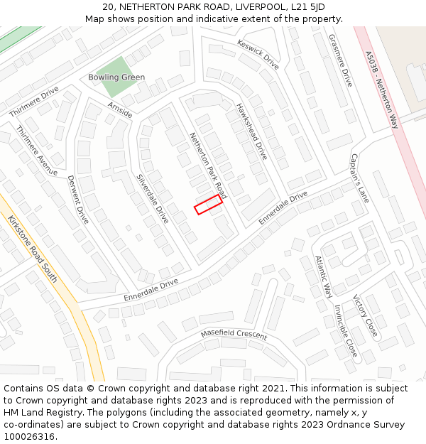 20, NETHERTON PARK ROAD, LIVERPOOL, L21 5JD: Location map and indicative extent of plot