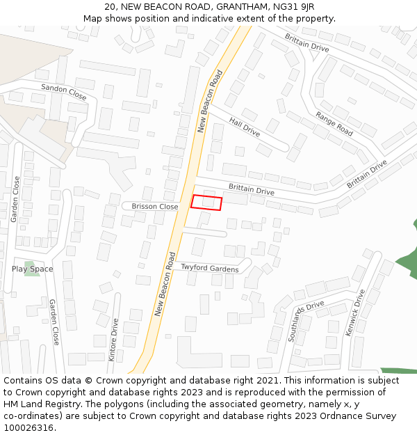 20, NEW BEACON ROAD, GRANTHAM, NG31 9JR: Location map and indicative extent of plot