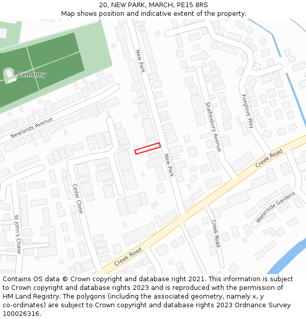 20, NEW PARK, MARCH, PE15 8RS: Location map and indicative extent of plot