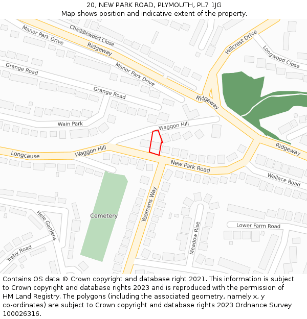 20, NEW PARK ROAD, PLYMOUTH, PL7 1JG: Location map and indicative extent of plot