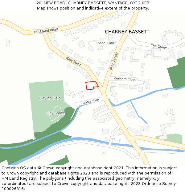 20, NEW ROAD, CHARNEY BASSETT, WANTAGE, OX12 0ER: Location map and indicative extent of plot