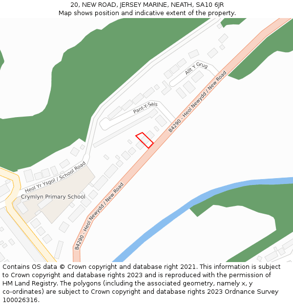 20, NEW ROAD, JERSEY MARINE, NEATH, SA10 6JR: Location map and indicative extent of plot