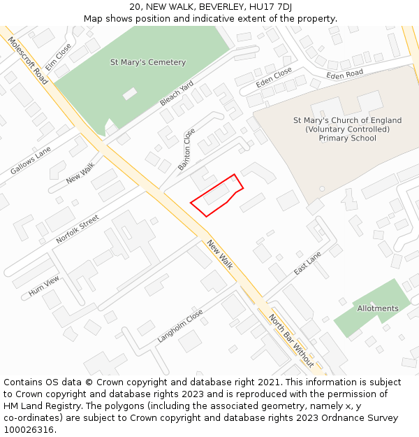 20, NEW WALK, BEVERLEY, HU17 7DJ: Location map and indicative extent of plot