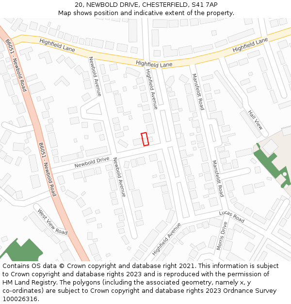 20, NEWBOLD DRIVE, CHESTERFIELD, S41 7AP: Location map and indicative extent of plot