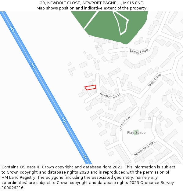 20, NEWBOLT CLOSE, NEWPORT PAGNELL, MK16 8ND: Location map and indicative extent of plot