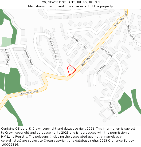 20, NEWBRIDGE LANE, TRURO, TR1 3JS: Location map and indicative extent of plot