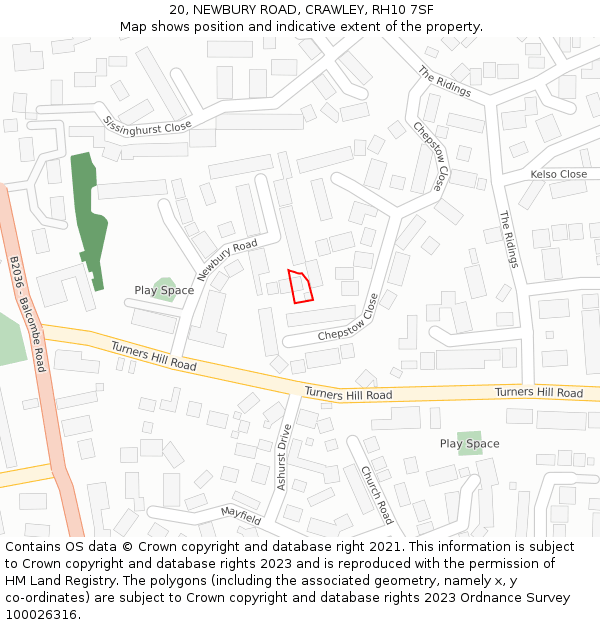 20, NEWBURY ROAD, CRAWLEY, RH10 7SF: Location map and indicative extent of plot