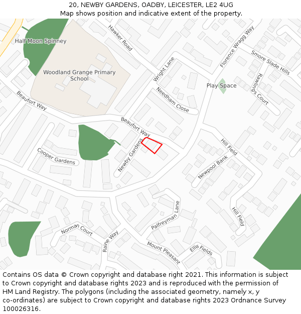 20, NEWBY GARDENS, OADBY, LEICESTER, LE2 4UG: Location map and indicative extent of plot