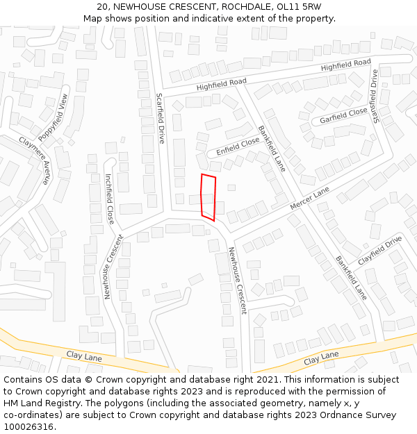 20, NEWHOUSE CRESCENT, ROCHDALE, OL11 5RW: Location map and indicative extent of plot