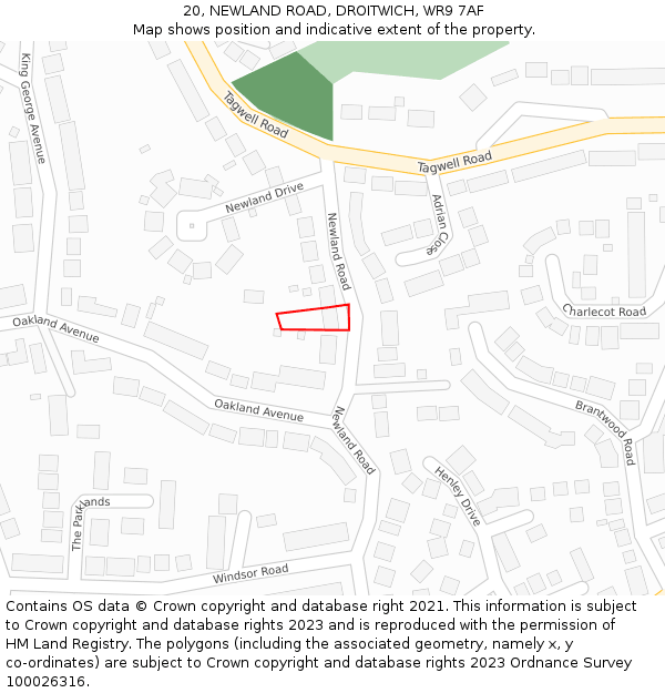 20, NEWLAND ROAD, DROITWICH, WR9 7AF: Location map and indicative extent of plot