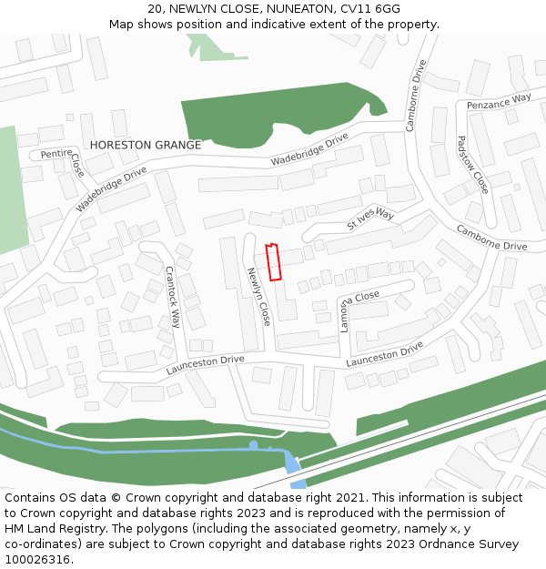 20, NEWLYN CLOSE, NUNEATON, CV11 6GG: Location map and indicative extent of plot