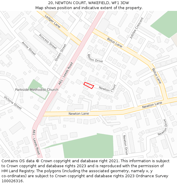 20, NEWTON COURT, WAKEFIELD, WF1 3DW: Location map and indicative extent of plot