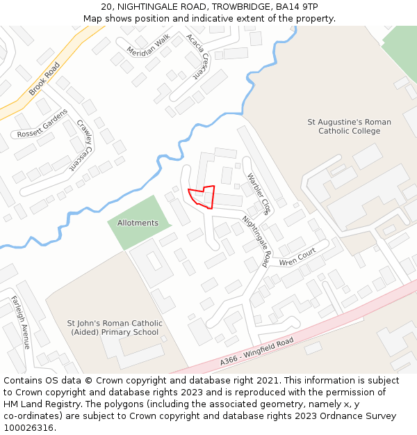 20, NIGHTINGALE ROAD, TROWBRIDGE, BA14 9TP: Location map and indicative extent of plot