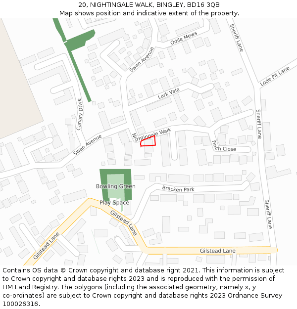 20, NIGHTINGALE WALK, BINGLEY, BD16 3QB: Location map and indicative extent of plot