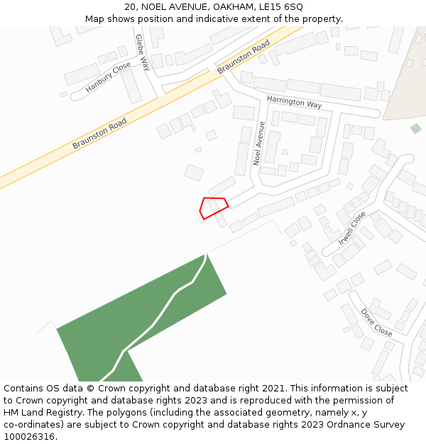20, NOEL AVENUE, OAKHAM, LE15 6SQ: Location map and indicative extent of plot