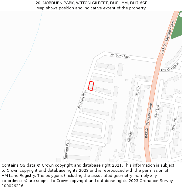 20, NORBURN PARK, WITTON GILBERT, DURHAM, DH7 6SF: Location map and indicative extent of plot