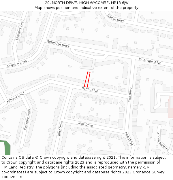 20, NORTH DRIVE, HIGH WYCOMBE, HP13 6JW: Location map and indicative extent of plot