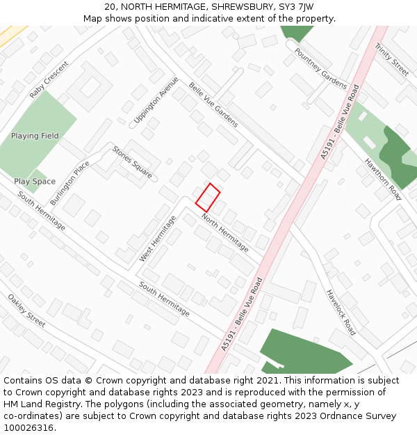 20, NORTH HERMITAGE, SHREWSBURY, SY3 7JW: Location map and indicative extent of plot