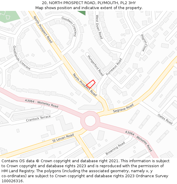 20, NORTH PROSPECT ROAD, PLYMOUTH, PL2 3HY: Location map and indicative extent of plot