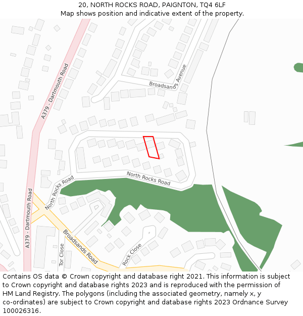 20, NORTH ROCKS ROAD, PAIGNTON, TQ4 6LF: Location map and indicative extent of plot