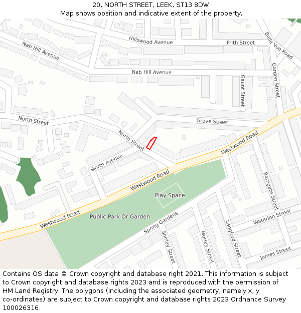 20, NORTH STREET, LEEK, ST13 8DW: Location map and indicative extent of plot