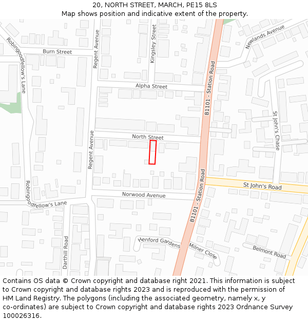 20, NORTH STREET, MARCH, PE15 8LS: Location map and indicative extent of plot