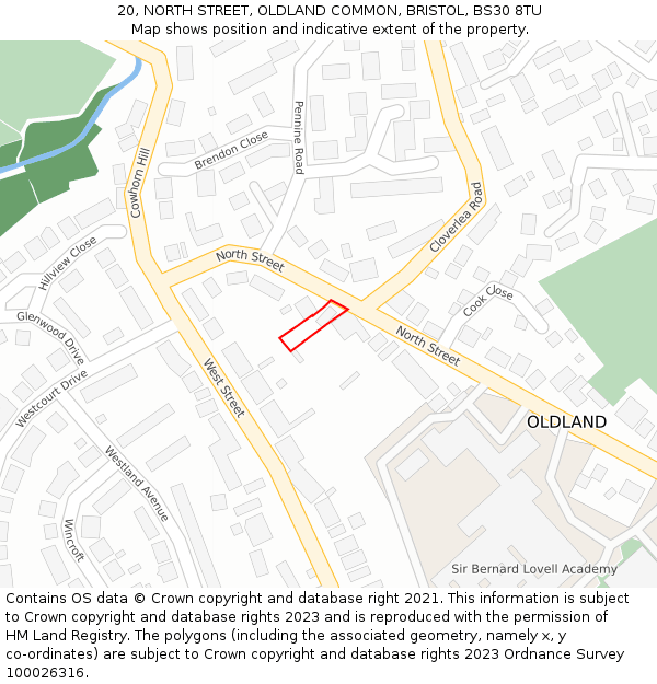 20, NORTH STREET, OLDLAND COMMON, BRISTOL, BS30 8TU: Location map and indicative extent of plot