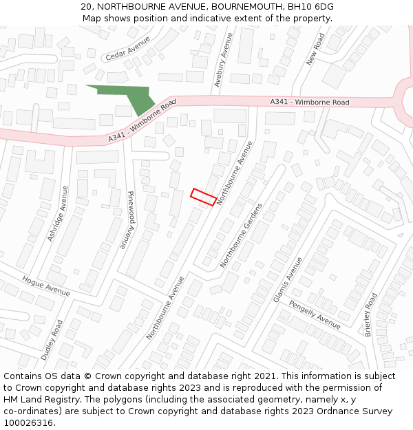 20, NORTHBOURNE AVENUE, BOURNEMOUTH, BH10 6DG: Location map and indicative extent of plot
