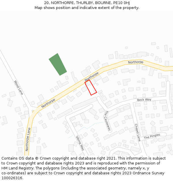 20, NORTHORPE, THURLBY, BOURNE, PE10 0HJ: Location map and indicative extent of plot