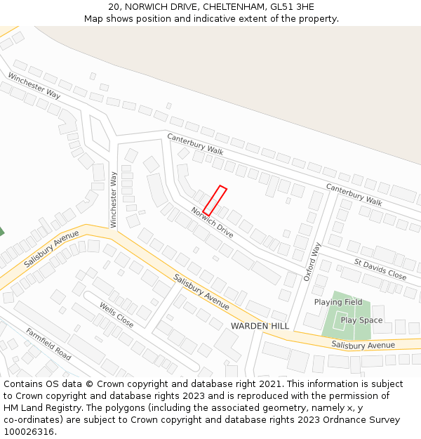 20, NORWICH DRIVE, CHELTENHAM, GL51 3HE: Location map and indicative extent of plot