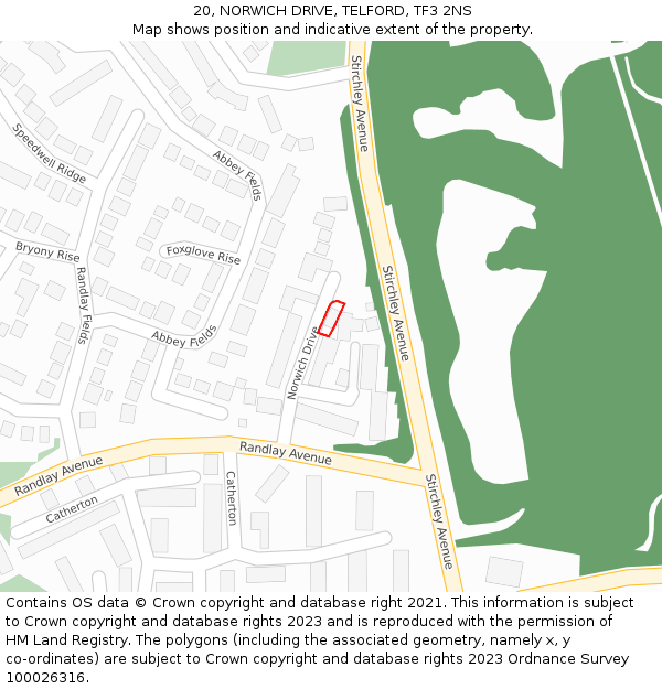 20, NORWICH DRIVE, TELFORD, TF3 2NS: Location map and indicative extent of plot