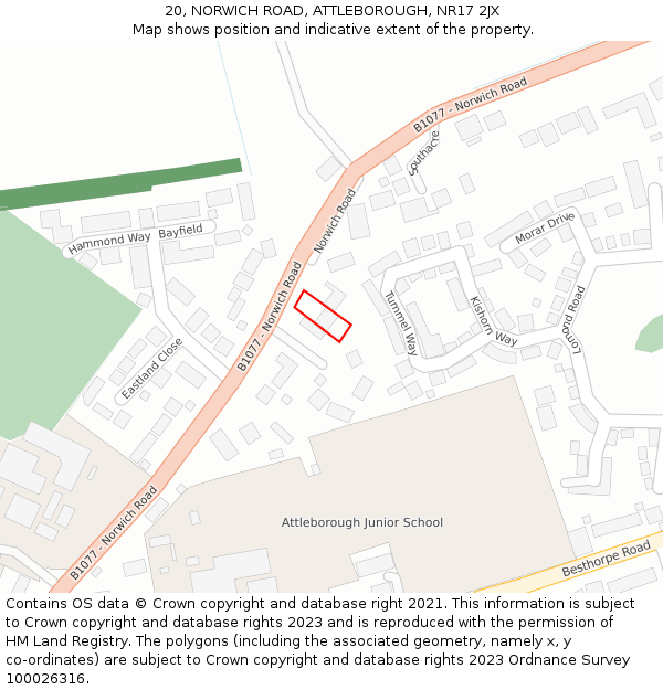 20, NORWICH ROAD, ATTLEBOROUGH, NR17 2JX: Location map and indicative extent of plot