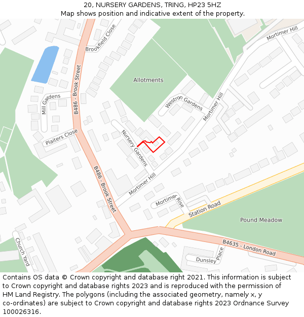 20, NURSERY GARDENS, TRING, HP23 5HZ: Location map and indicative extent of plot