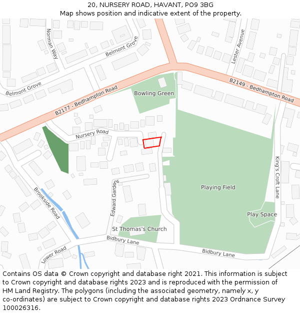 20, NURSERY ROAD, HAVANT, PO9 3BG: Location map and indicative extent of plot
