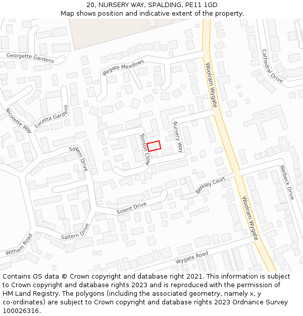 20, NURSERY WAY, SPALDING, PE11 1GD: Location map and indicative extent of plot