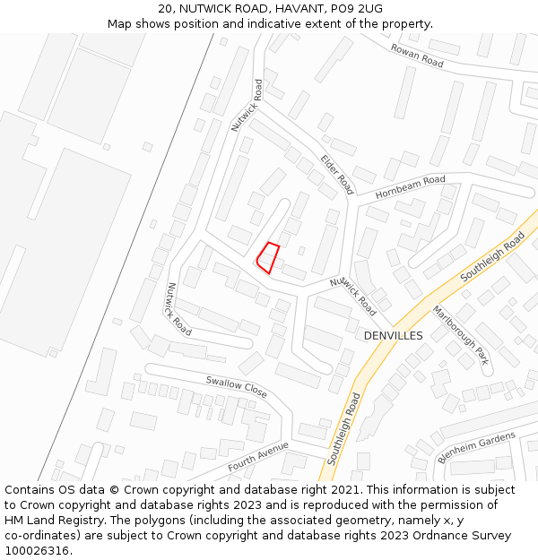 20, NUTWICK ROAD, HAVANT, PO9 2UG: Location map and indicative extent of plot