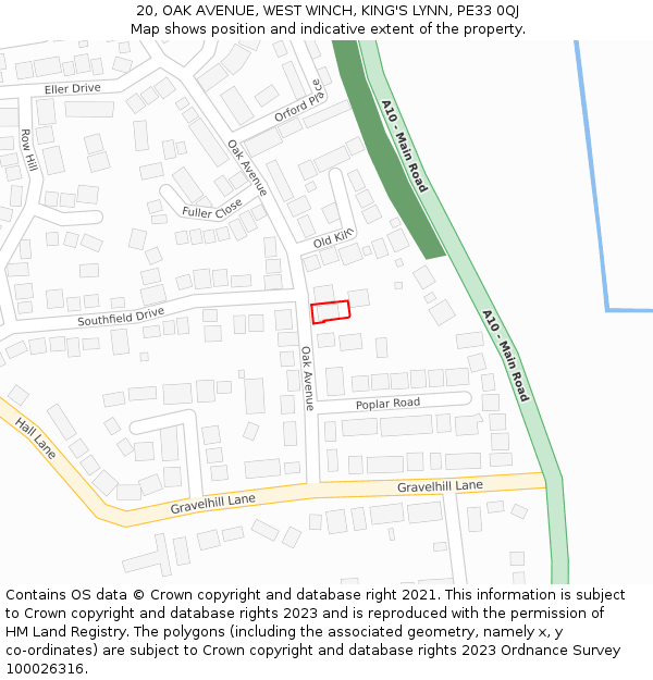 20, OAK AVENUE, WEST WINCH, KING'S LYNN, PE33 0QJ: Location map and indicative extent of plot