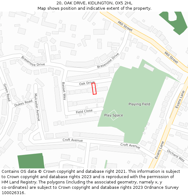 20, OAK DRIVE, KIDLINGTON, OX5 2HL: Location map and indicative extent of plot