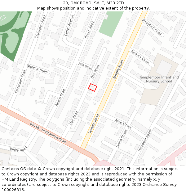 20, OAK ROAD, SALE, M33 2FD: Location map and indicative extent of plot