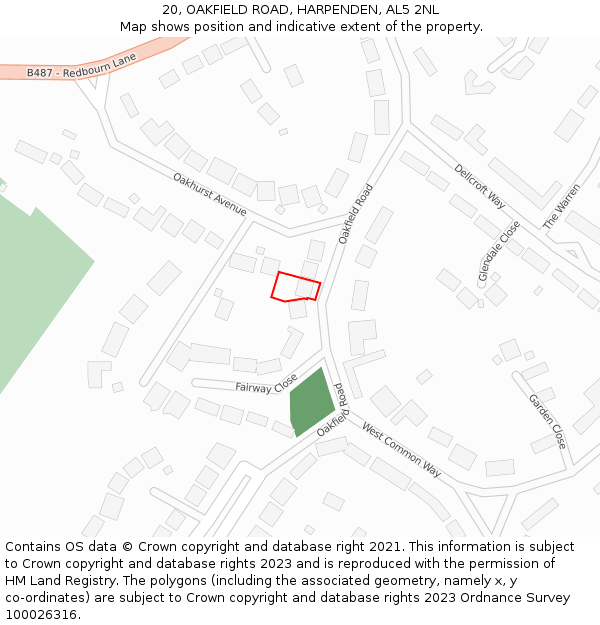 20, OAKFIELD ROAD, HARPENDEN, AL5 2NL: Location map and indicative extent of plot