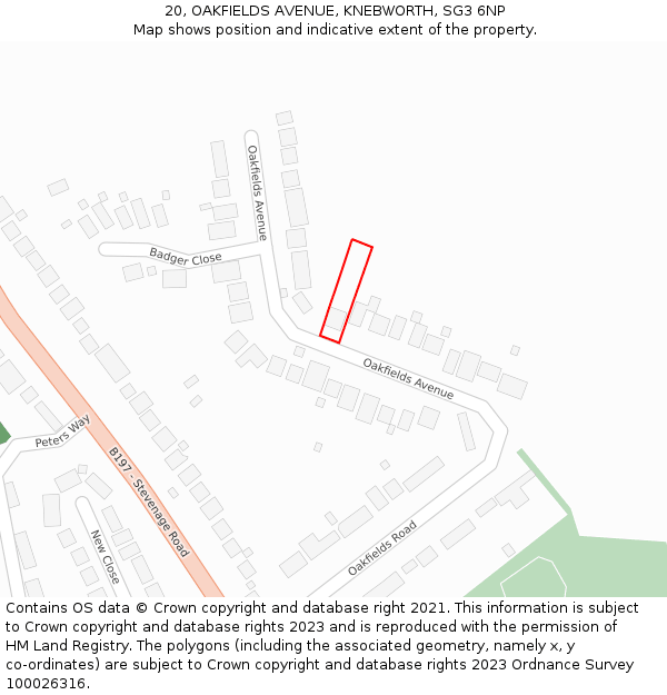 20, OAKFIELDS AVENUE, KNEBWORTH, SG3 6NP: Location map and indicative extent of plot