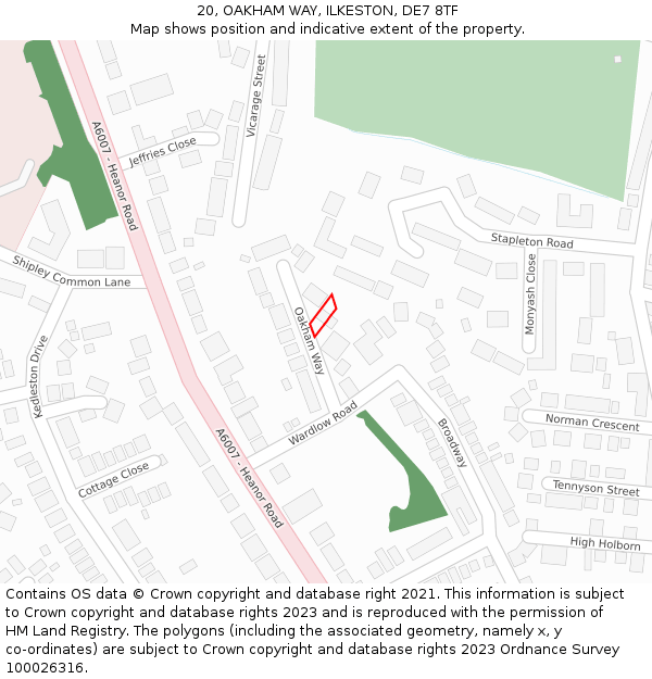 20, OAKHAM WAY, ILKESTON, DE7 8TF: Location map and indicative extent of plot