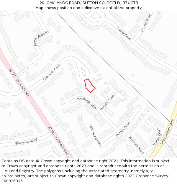 20, OAKLANDS ROAD, SUTTON COLDFIELD, B74 2TB: Location map and indicative extent of plot