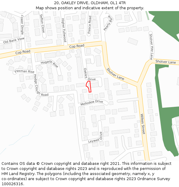 20, OAKLEY DRIVE, OLDHAM, OL1 4TR: Location map and indicative extent of plot