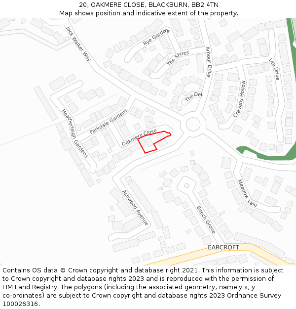 20, OAKMERE CLOSE, BLACKBURN, BB2 4TN: Location map and indicative extent of plot